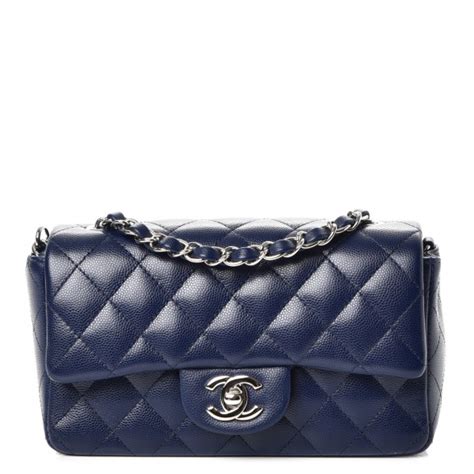 chanel navy blue caviar mini rectangular flap